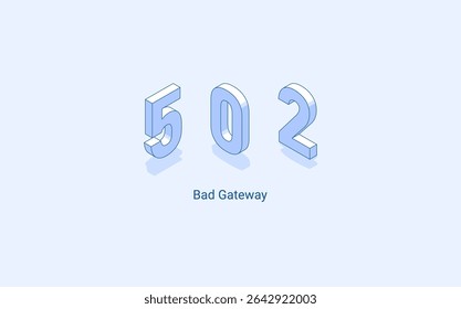 Erro 502 gateway incorreto. Ilustração isométrica 3D. Vetor isolado para apresentação, infográfico, site, aplicativos e outros usos.
