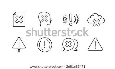 Error and alert icons set – outline, linear, warning and notification symbols