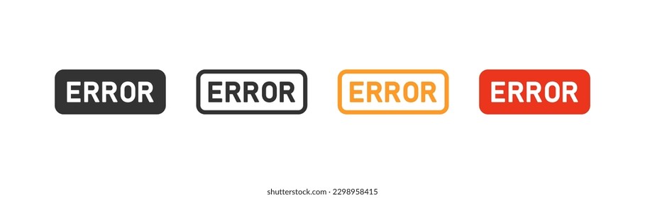 Error button icon on light background. Exclamation mark symbol. Warning, window operating system. Outline, flat and colored style. Flat design. Vector illustration
