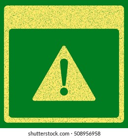 Error Calendar Page grainy textured icon for overlay watermark stamps. Flat symbol with dust texture. Dotted vector yellow ink rubber seal stamp with grunge design on a green background.