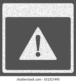 Error Calendar Page grainy textured icon for overlay watermark stamps. Flat symbol with scratched texture. Dotted vector white ink rubber seal stamp with grunge design on a gray background.