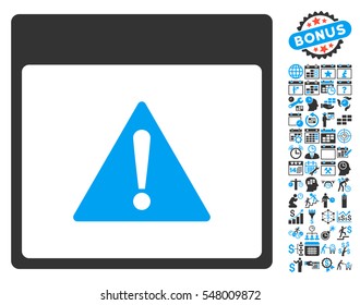 Error Calendar Page icon with bonus calendar and time management images. Vector illustration style is flat iconic symbols, blue and gray, white background.