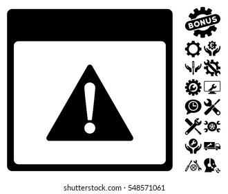 Error Calendar Page icon with bonus options icon set. Vector illustration style is flat iconic symbols, black, white background.