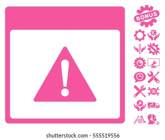 Error Calendar Page icon with bonus tools icon set. Vector illustration style is flat iconic symbols, pink, white background.