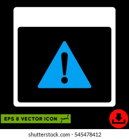 Error Calendar Page icon. Vector EPS illustration style is flat iconic bicolor symbol, blue and white colors.