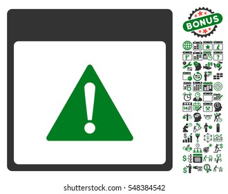 Error Calendar Page pictograph with bonus calendar and time management icon set. Vector illustration style is flat iconic symbols, green and gray, white background.