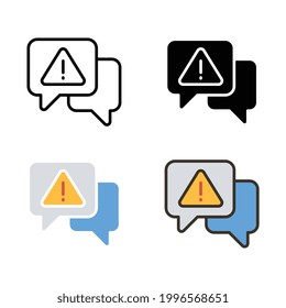 Error chat conversation sign. Caution warning message bubble or attention alert mark with exclamation. Chat, communication, message, warning icon. Vector illustration. Design on white background EPS10