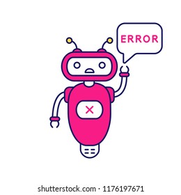 Error chatbot color icon. Talkbot with error in speech bubble. Online customer support. Virtual assistant. Modern robot. Isolated vector illustration
