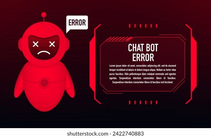 Error chatbot glyph icon. Chatbot error concept banner. Robot answer customer in chatbot service. Dialog between AI assistant. Artificial intelligence talking, answering questions. Vector illustration