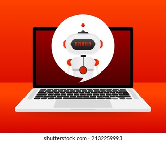 Error chatbot glyph icon. Silhouette symbol. Talkbot with error in speech bubble. Error bot. Artificial intelligence