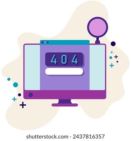 error code 404 on computer and magnifying glass symbol. problematic internet connection