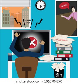 Error concept,computer doesn' t works,it's nightmare for worker - vector, Illustration