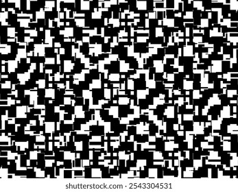 Error digital concept. Black random shapes on white background. Wrong lines and blocks. Video distortion effect. Abstract pixels and noise. Vector illustration.