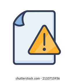 error document file paper page warning exclamation single isolated icon with filled line style