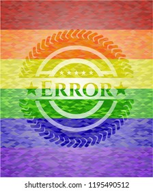 Error emblem on mosaic background with the colors of the LGBT flag