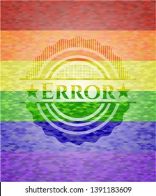 Error emblem on mosaic background with the colors of the LGBT flag