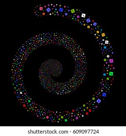 Error festival whirl spiral. Vector bright multicolored random icons.