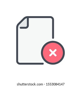 Error file color line icon. Document with x cross vector outline colorful sign.