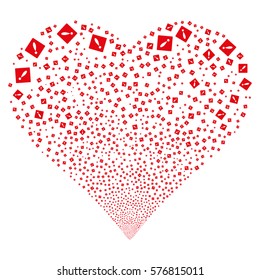 Error fireworks with heart shape. Vector illustration style is flat red iconic symbols on a white background. Object heart made from scattered symbols.