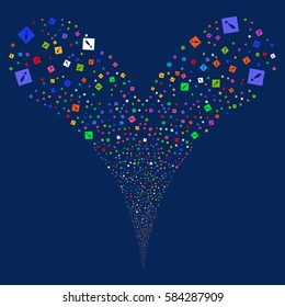 Error fireworks stream. Vector illustration style is flat bright multicolored iconic symbols on a blue background. Object double fountain done from random symbols.