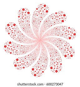 Error fireworks swirl flower with ten petals. Vector illustration style is flat red scattered symbols. Object whirl done from random design elements.