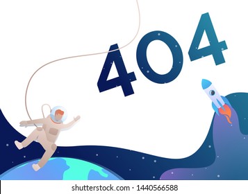 Error four hundred and four and astronaut floating in open space. Code, webpage, failure concept. Landing template. Vector illustration for topics like web technology, Internet