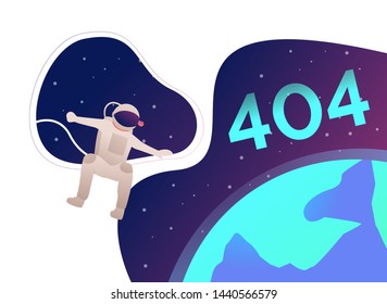Error four hundred and four, astronaut in open space and earth. Code, webpage, failure concept. Landing template. Vector illustration for topics like web technology, Internet