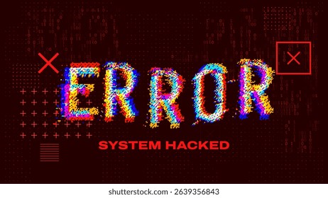 ERROR Glitched Word. HUD Hologram Cyberpunk Style Banner. Neon Tech ERROR Glitch Background. Design Element for Tech Cyber Security Event. Vector Illustration.