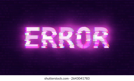 ERROR Glitched Word. HUD Hologram Cyberpunk Style Banner. Neon Tech ERROR Glitch Background. Design Element for Tech Cyber Security Event. Vector Illustration.