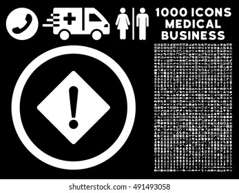 Error Icon With 1000 Medical Business White Vector Pictographs. Clipart Style Is Flat Symbols, Black Background.