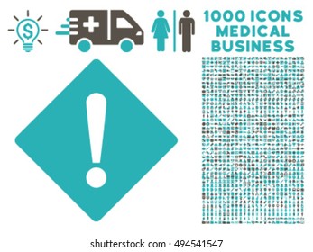 Error icon with 1000 medical commerce grey and cyan vector design elements. Set style is flat bicolor symbols, white background.