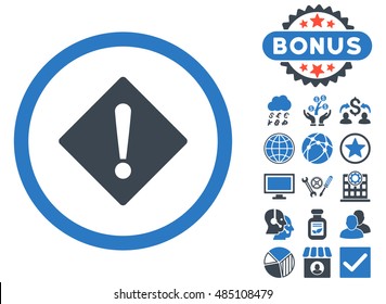 Error icon with bonus pictogram. Vector illustration style is flat iconic bicolor symbols, smooth blue colors, white background.