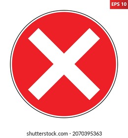 Error icon. Critical system failure symbol. Vector illustration of red circular sign with white cross icon inside. Alert, danger, warning, caution. Part of user interface.
