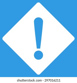 Error icon from Primitive Set. This isolated flat symbol is drawn with white color on a blue background, angles are rounded.