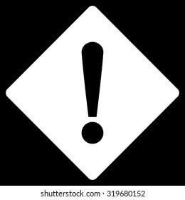 Error icon from Primitive Set. This isolated flat symbol is drawn with white color on a black background, angles are rounded.