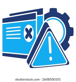 Error icon represented by web pop up, gear, warning sign Dualtone style.
