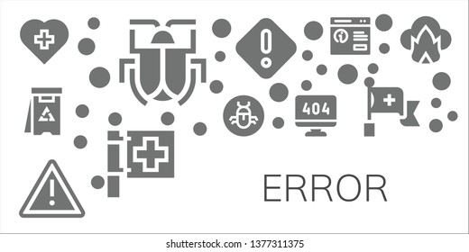 error icon set. 11 filled error icons.  Collection Of - Red cross, Malware, Danger, Bug, Warning, 404 error, Pop up, Dangerous