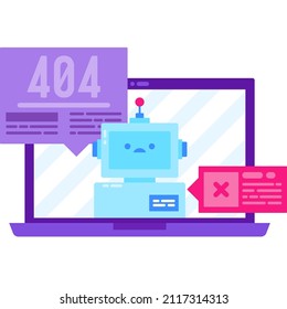 Error icon. Warning and failure alert sign on laptop screen. Website page problem. Software breakdown. Site under construction. Internet disconnect