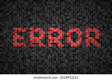 ERROR inscription over binary code made from 0 and 1 symbols. Concept of software error, defective computer program, operating system failure, computer virus or hacker attack