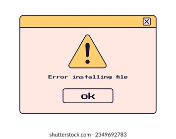 Error al instalar la ventana de archivo. Ventanas de interfaz de usuario antiguas. Navegador retro y mensaje de error. Ilustración del vector