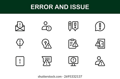 Símbolos de Erro e Problema ou de Tecnologia - Conjunto de Ícones de Linha Profissional com Designs Mínimos de Erro e Problema em Pixel-Perfect, Estilo de Vetor Editável