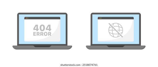 Iconos de error del portátil. Estilo plano. Iconos del vector.
