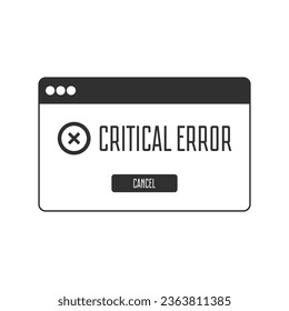 Error message computer window isolated on white background. Warning Pop-up Window operating system error. Vector illustration in flat style. EPS 10.