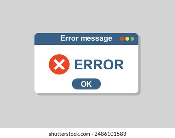 Error message icon in flat style. Computer window alert vector illustration on isolated background. Alert popup sign business concept.