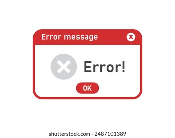 Error message icon in flat style. Computer window alert vector illustration on isolated background. Alert popup sign business concept.