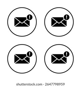 Error message icon set. Email with exclamation mark symbol on circle line. Warning sign on mail envelope