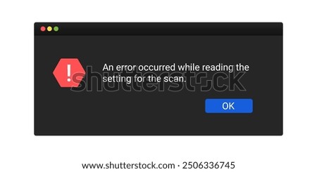 Error message on computer screen. Modern warning messages in black color. Fatal system crash notification.