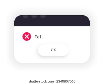 Error message. System alert window. Bug notification popup.