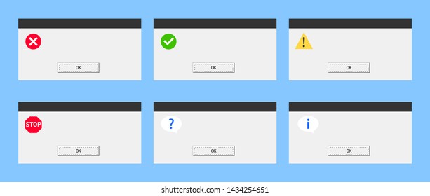 Error message, warning windows and system information dialog box.