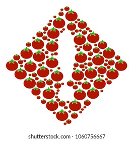 Error mosaic of tomato in different sizes. Vector tomato symbols are combined into error composition. Nutrition vector design concept.